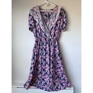 vintage bridge gate Dress women size 6 Lace Collar Floral Print​​